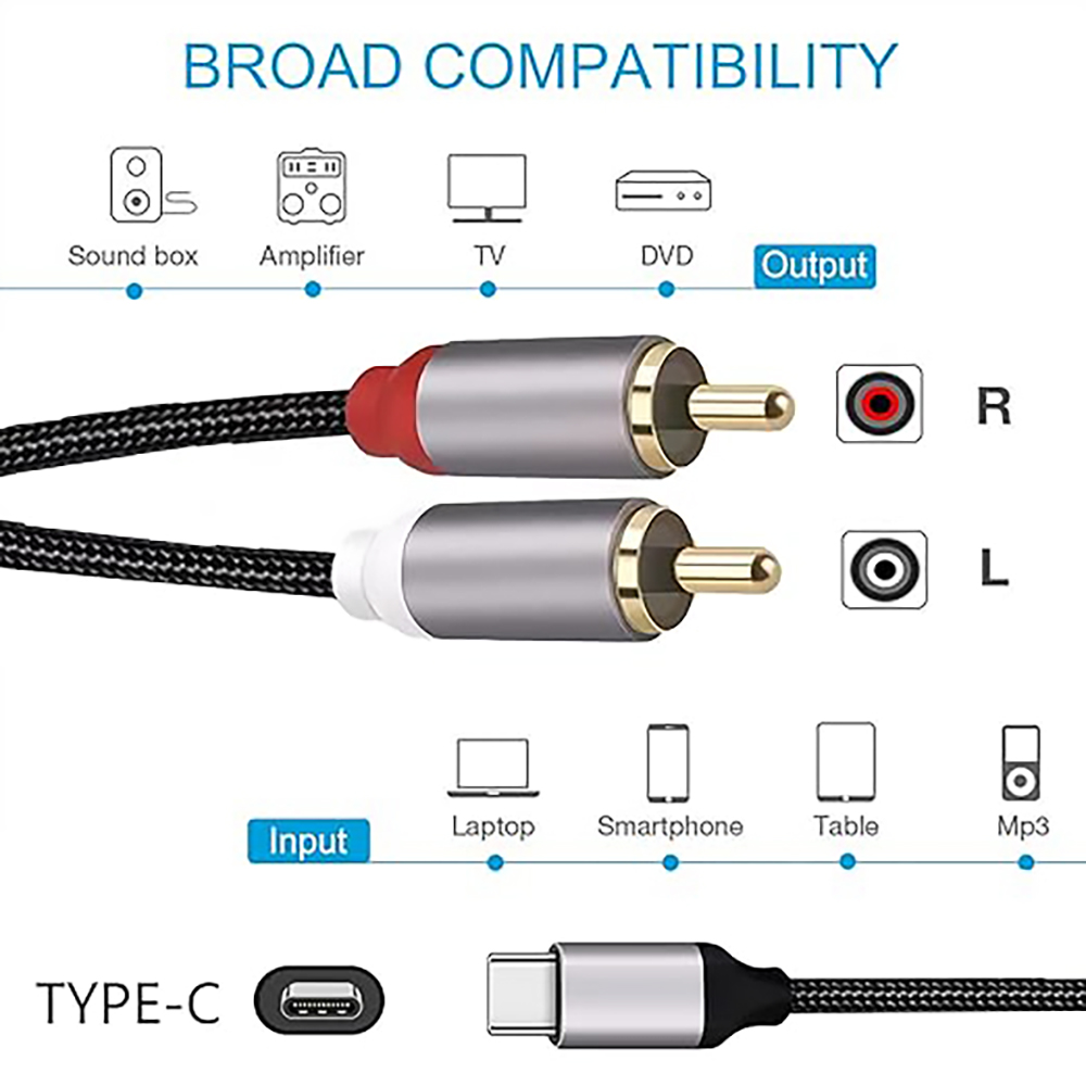 USB C naar 2 RCA-audiokabel, T - Earphone Splitter Jack recensie en prijs